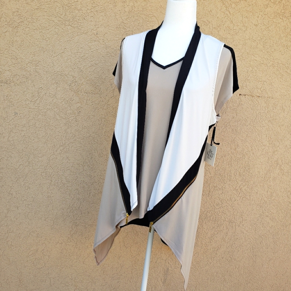 Chicos 2 piece Vest Black and Cream size 1 NWT